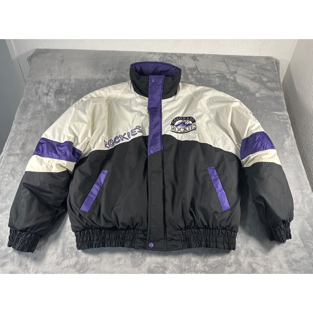 Vintage Pro Layer Colorado Rockies Puffer Jacket Mens XL Black Purple MLB Coat